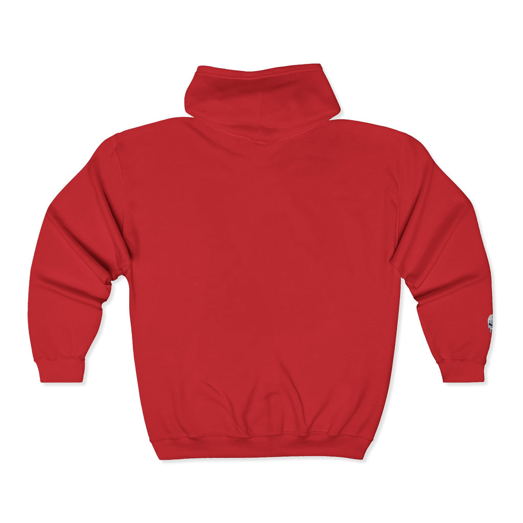 Skull Patch Zip Hoodie — Small Chest & Sleeve Graphic Full-Zip Sweatshirt