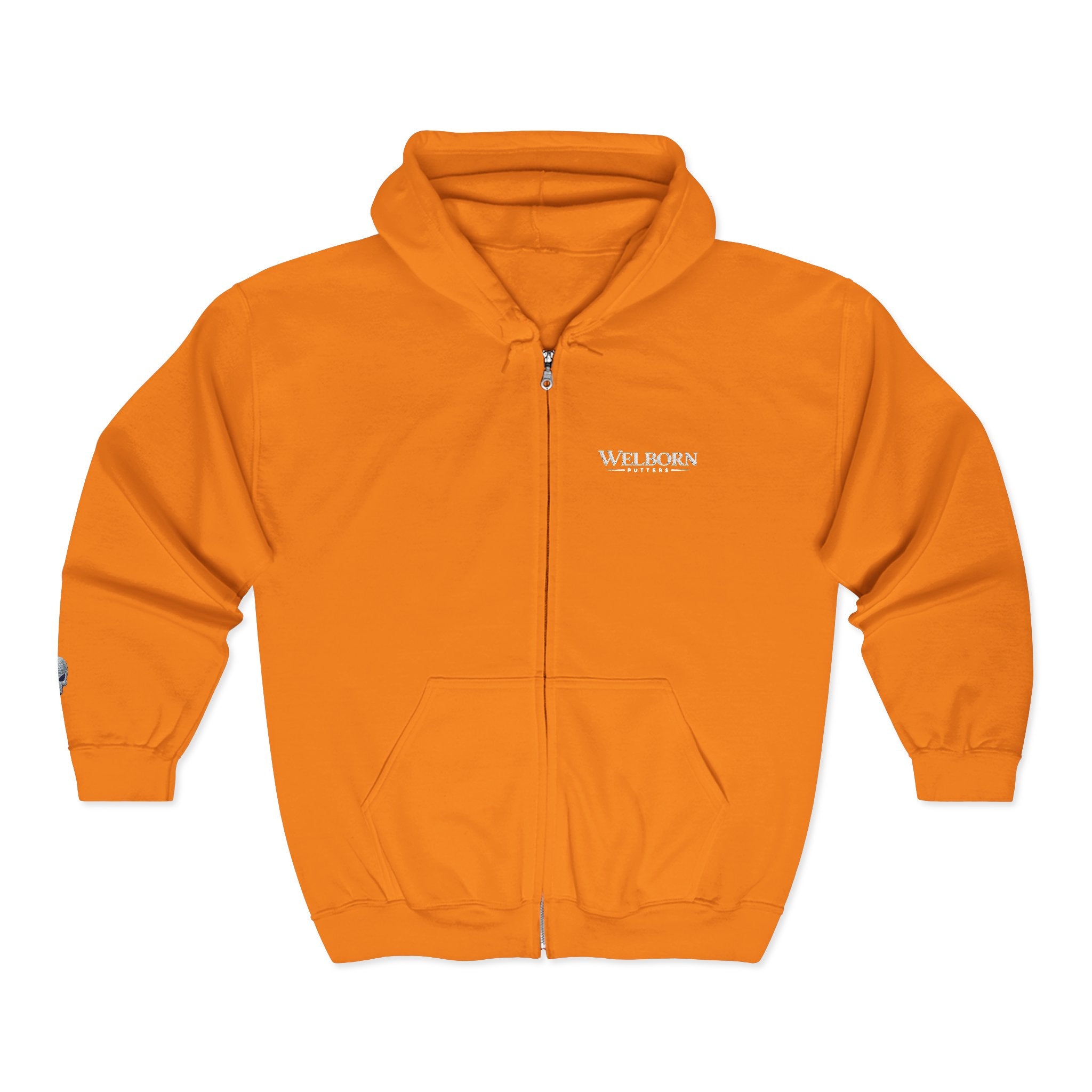 Skull Patch Zip Hoodie — Small Chest & Sleeve Graphic Full-Zip Sweatshirt