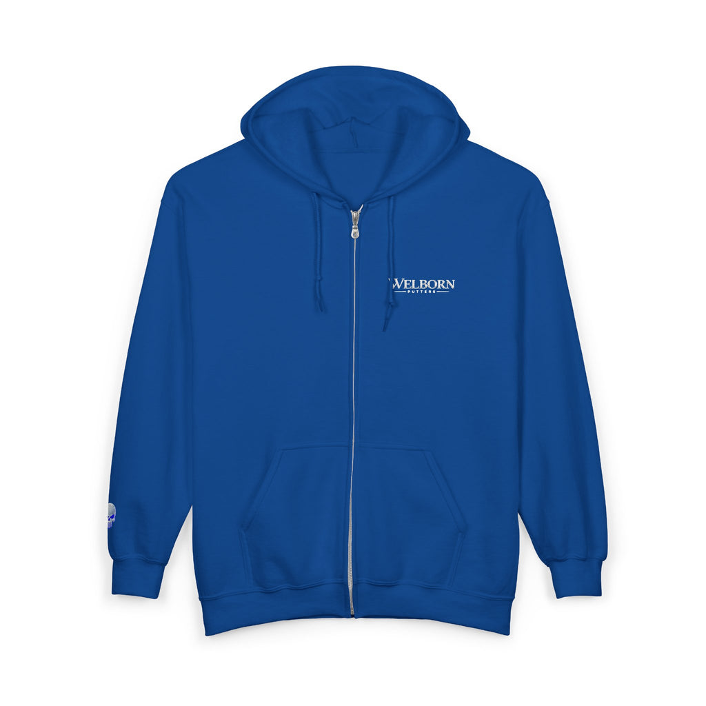 Skull Patch Zip Hoodie — Small Chest & Sleeve Graphic Full-Zip Sweatshirt