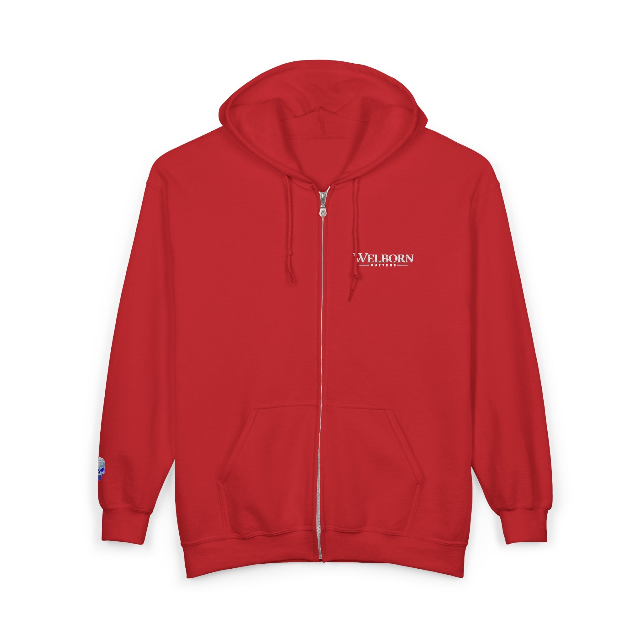 Skull Patch Zip Hoodie — Small Chest & Sleeve Graphic Full-Zip Sweatshirt