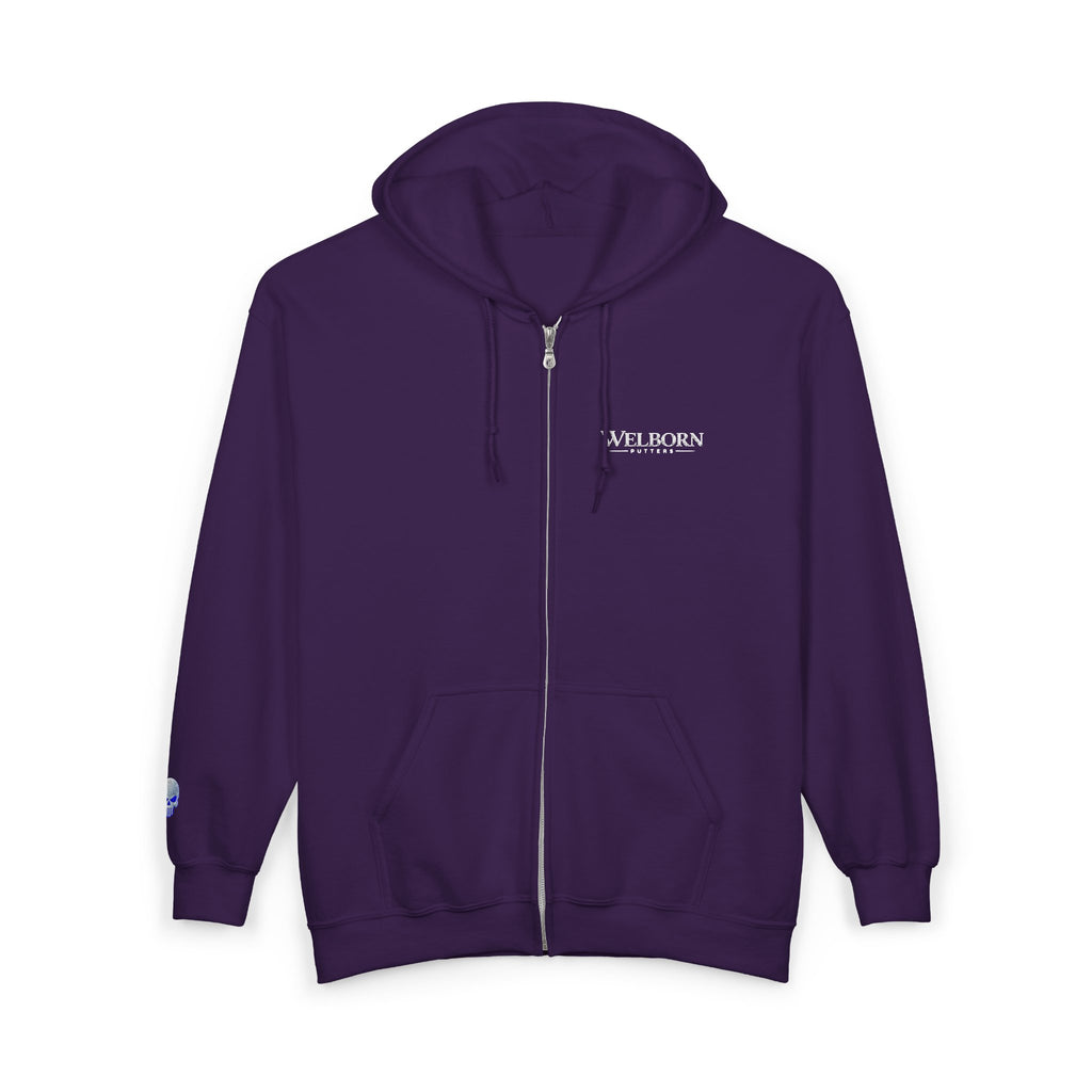 Skull Patch Zip Hoodie — Small Chest & Sleeve Graphic Full-Zip Sweatshirt