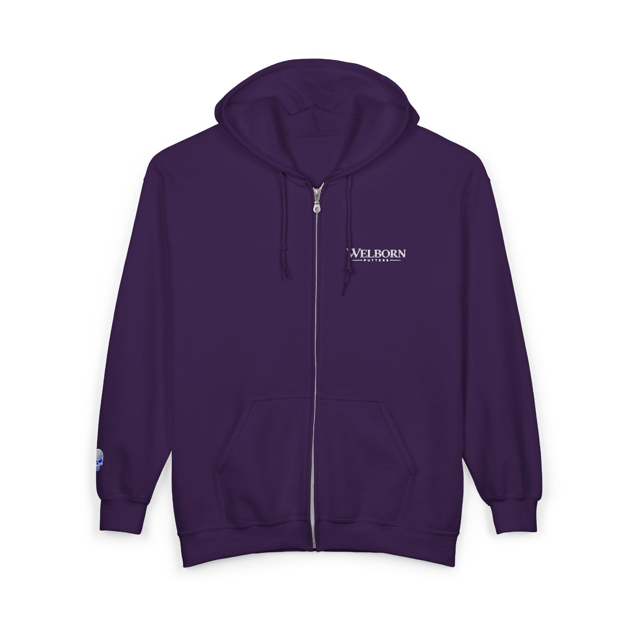 Skull Patch Zip Hoodie — Small Chest & Sleeve Graphic Full-Zip Sweatshirt