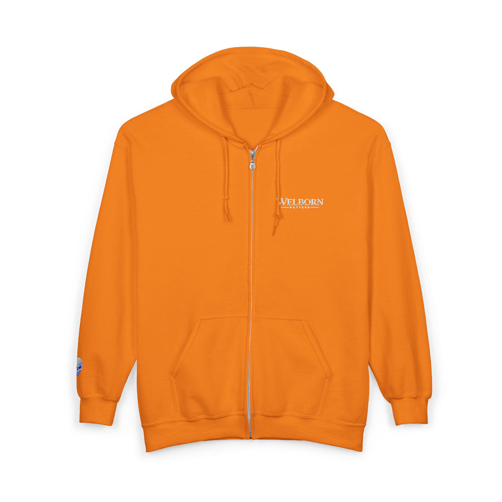 Skull Patch Zip Hoodie — Small Chest & Sleeve Graphic Full-Zip Sweatshirt