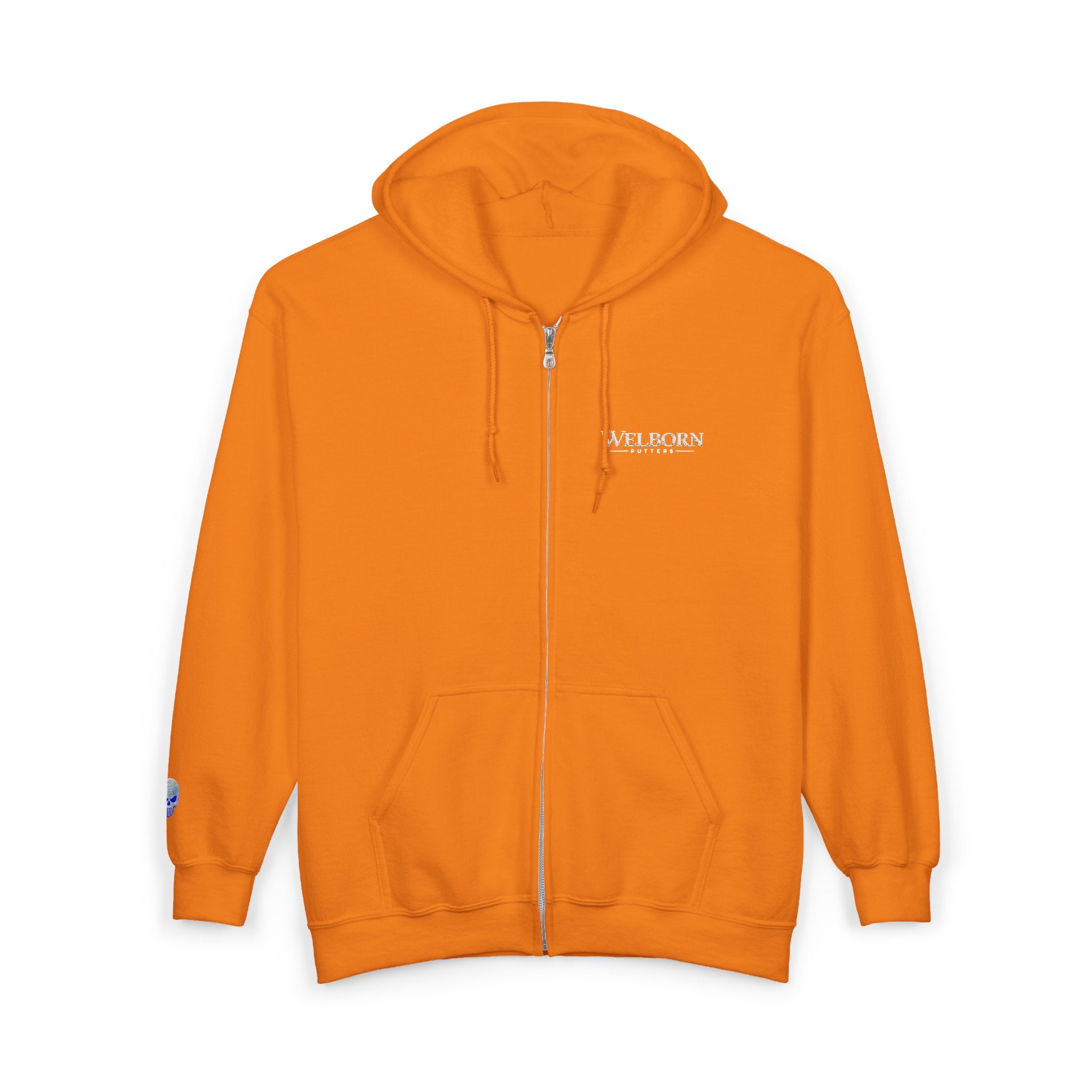 Skull Patch Zip Hoodie — Small Chest & Sleeve Graphic Full-Zip Sweatshirt