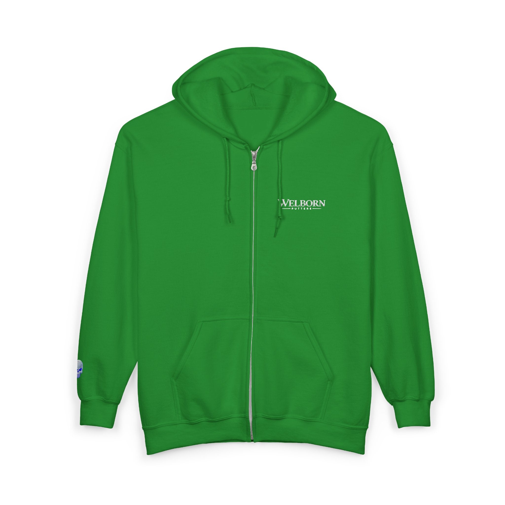Skull Patch Zip Hoodie — Small Chest & Sleeve Graphic Full-Zip Sweatshirt