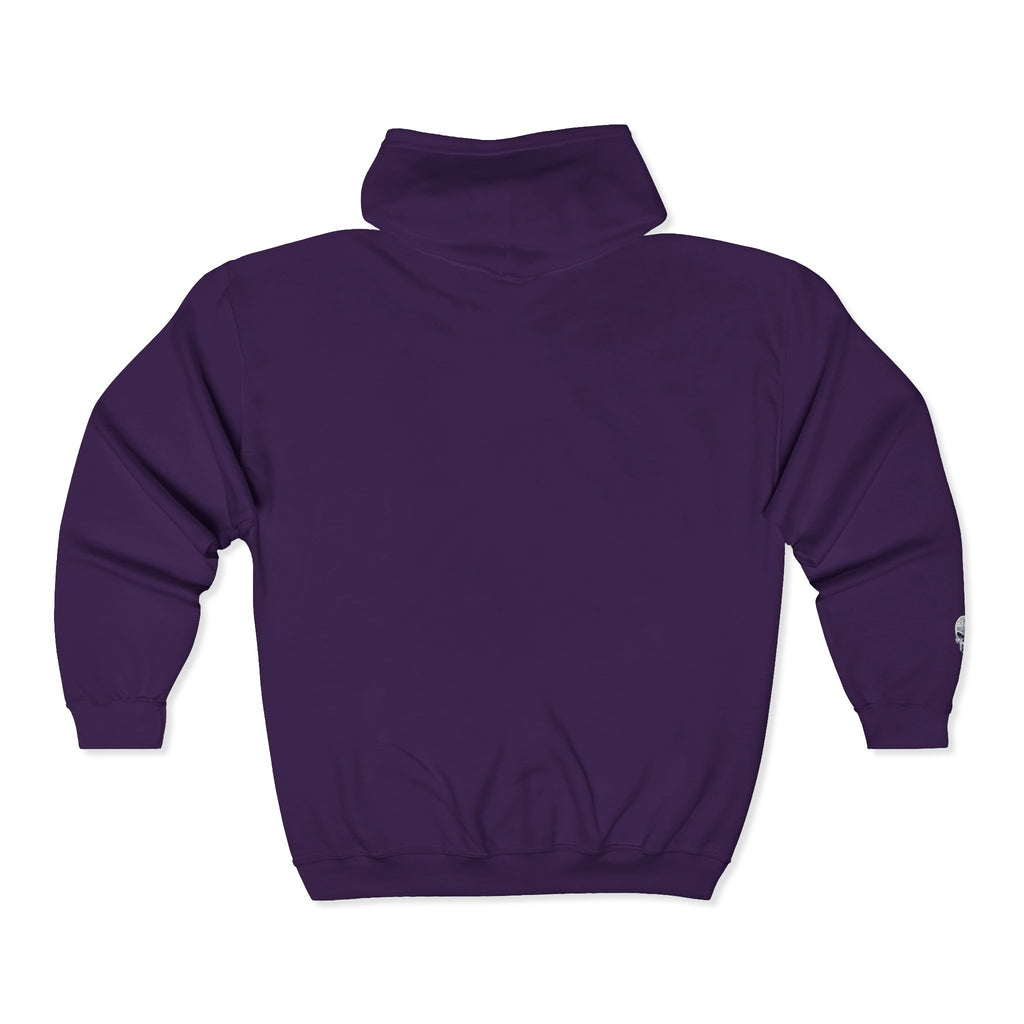 Skull Patch Zip Hoodie — Small Chest & Sleeve Graphic Full-Zip Sweatshirt