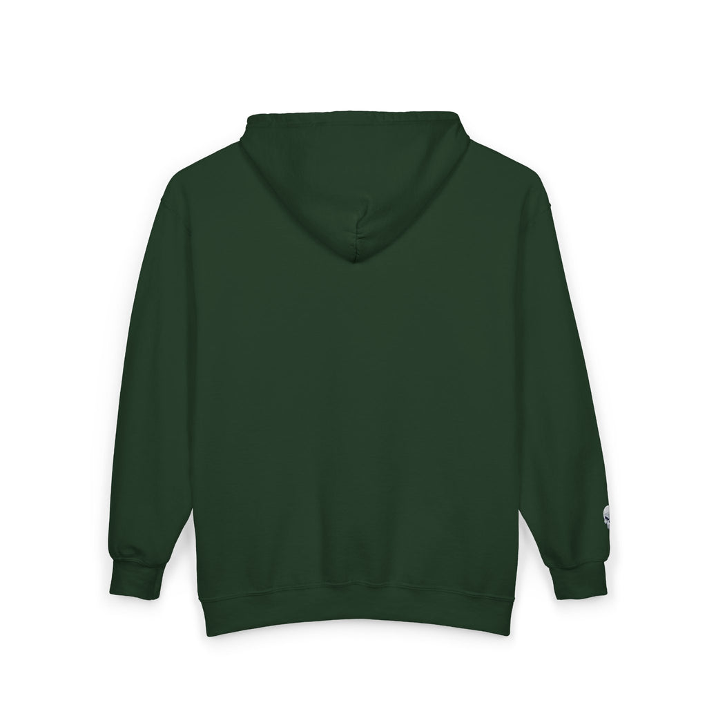 Skull Patch Zip Hoodie — Small Chest & Sleeve Graphic Full-Zip Sweatshirt