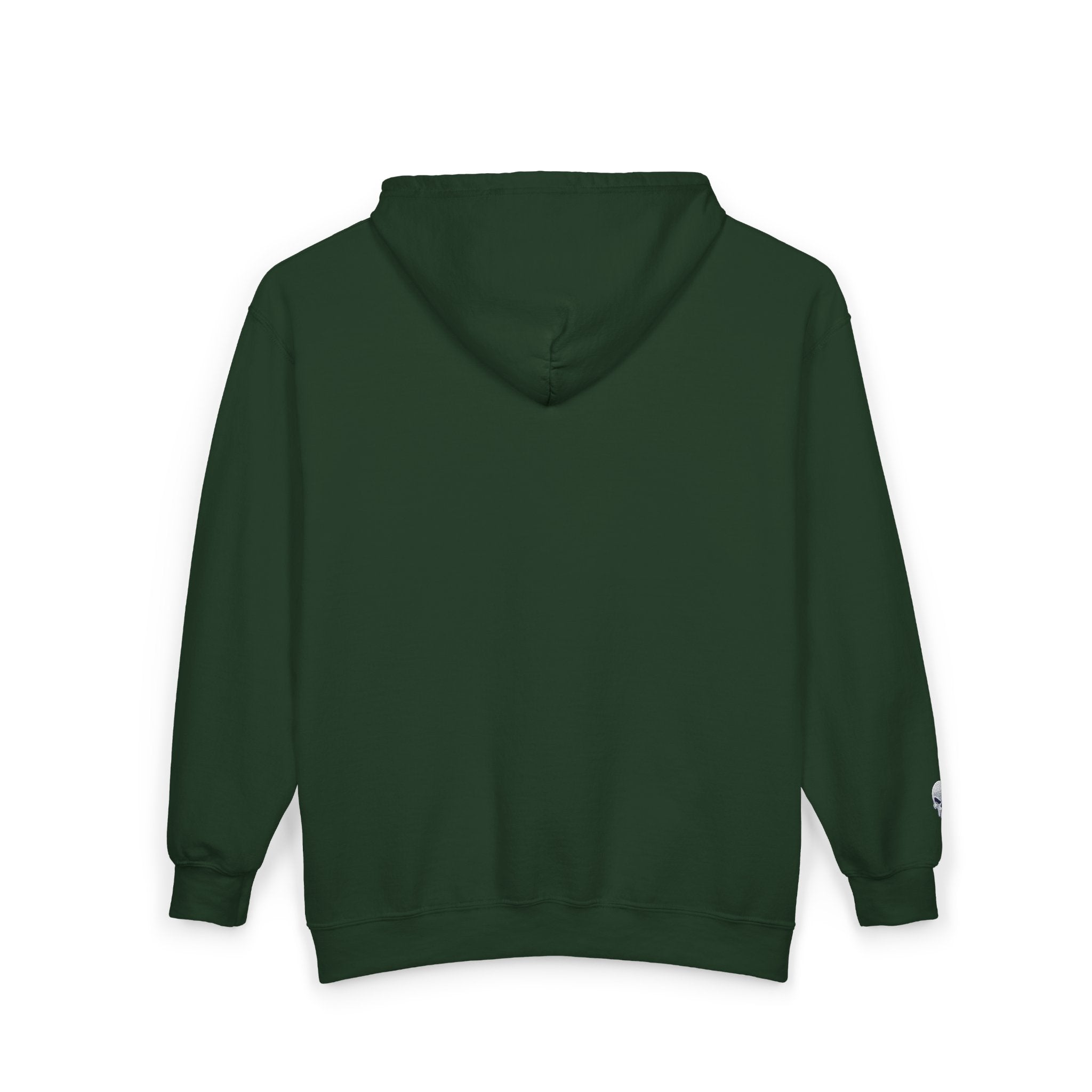 Skull Patch Zip Hoodie — Small Chest & Sleeve Graphic Full-Zip Sweatshirt