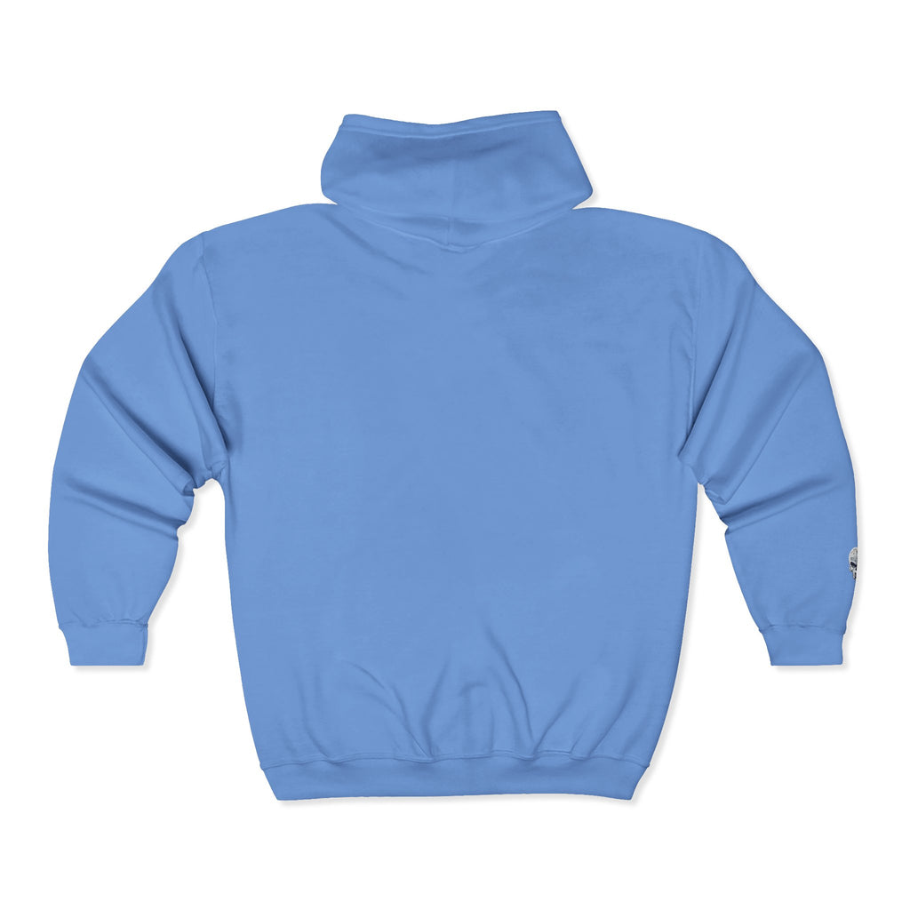 Skull Patch Zip Hoodie — Small Chest & Sleeve Graphic Full-Zip Sweatshirt
