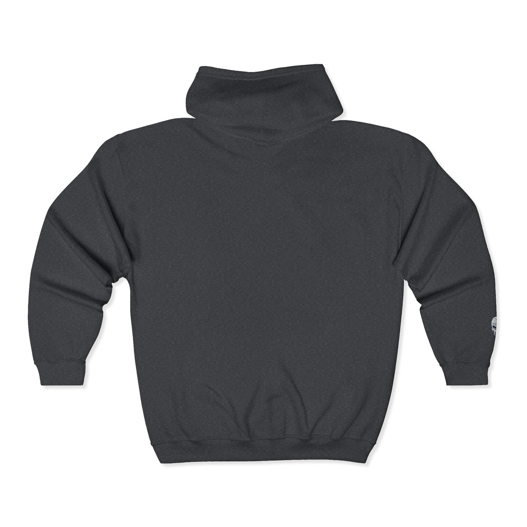 Skull Patch Zip Hoodie — Small Chest & Sleeve Graphic Full-Zip Sweatshirt