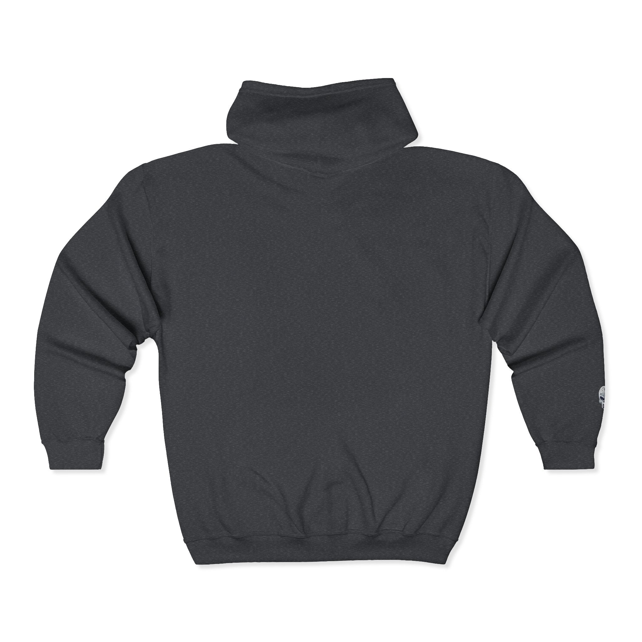 Skull Patch Zip Hoodie — Small Chest & Sleeve Graphic Full-Zip Sweatshirt
