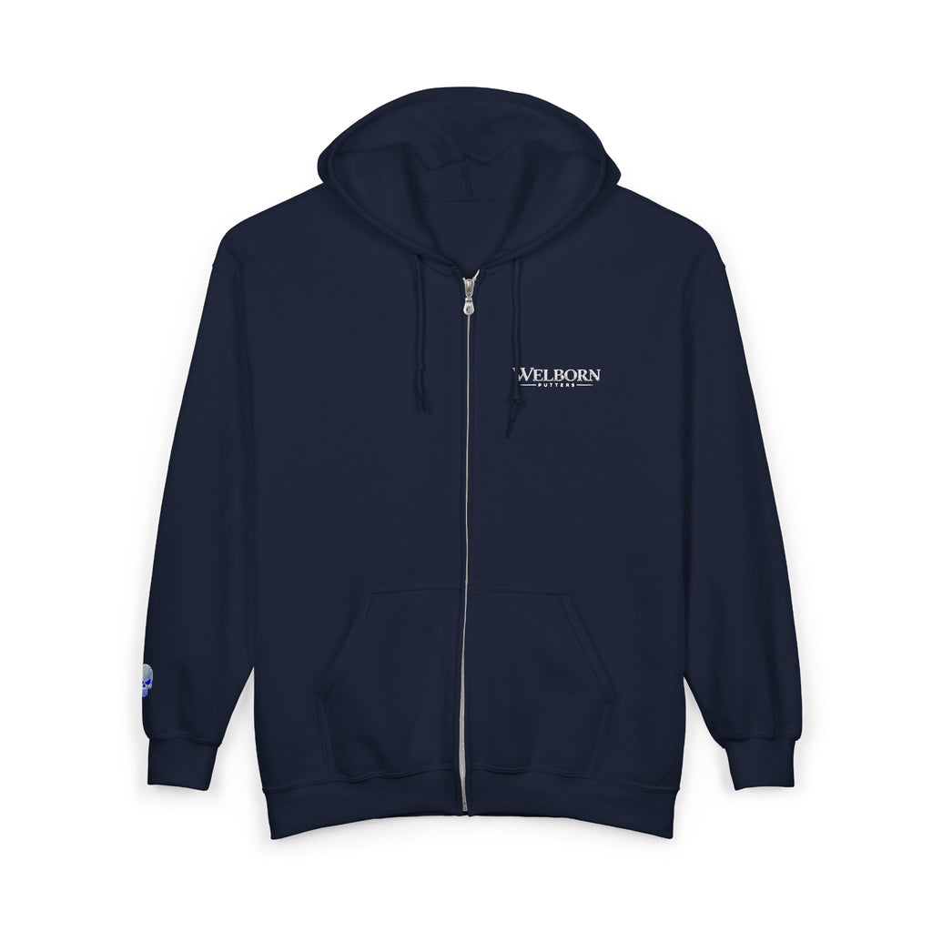 Skull Patch Zip Hoodie — Small Chest & Sleeve Graphic Full-Zip Sweatshirt