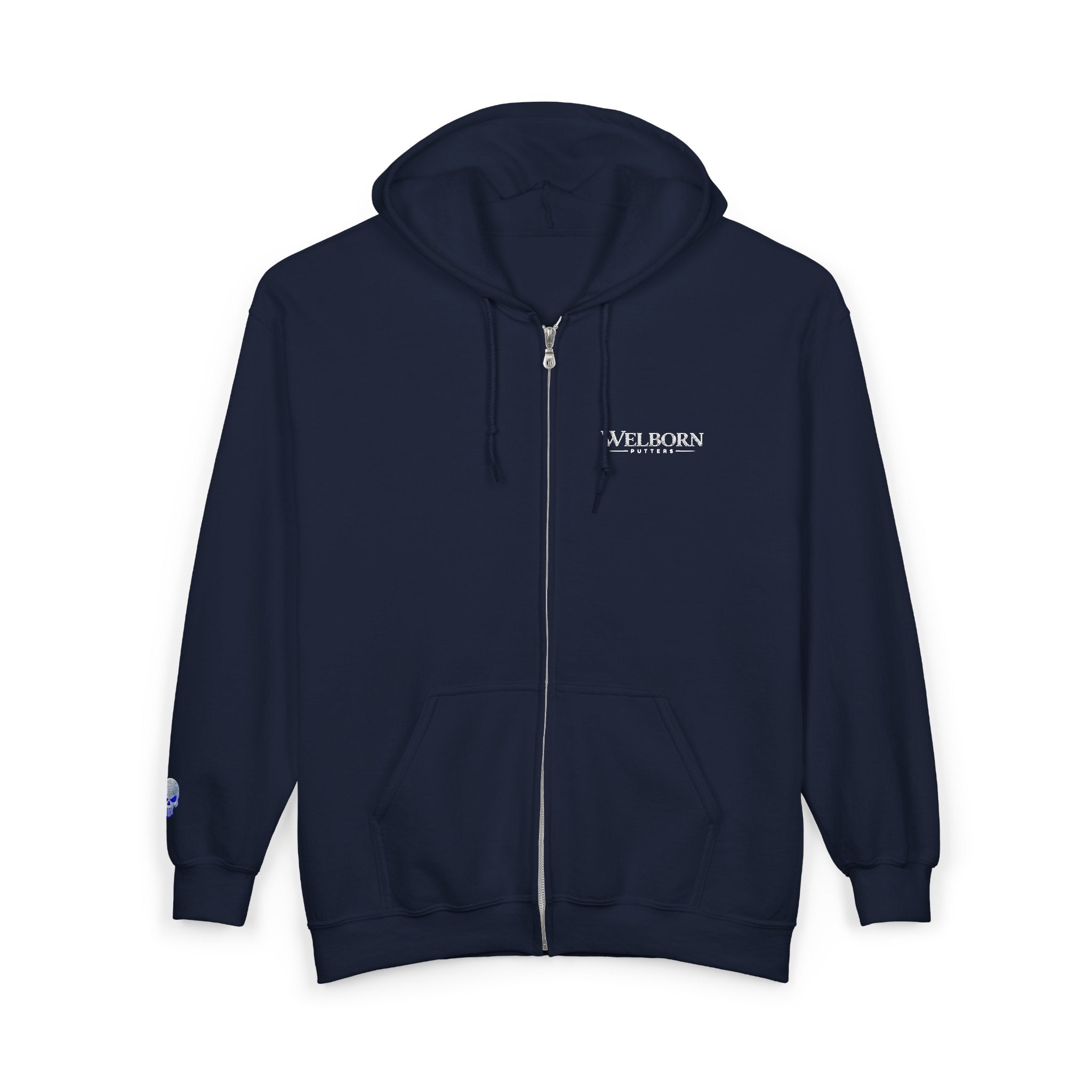 Skull Patch Zip Hoodie — Small Chest & Sleeve Graphic Full-Zip Sweatshirt