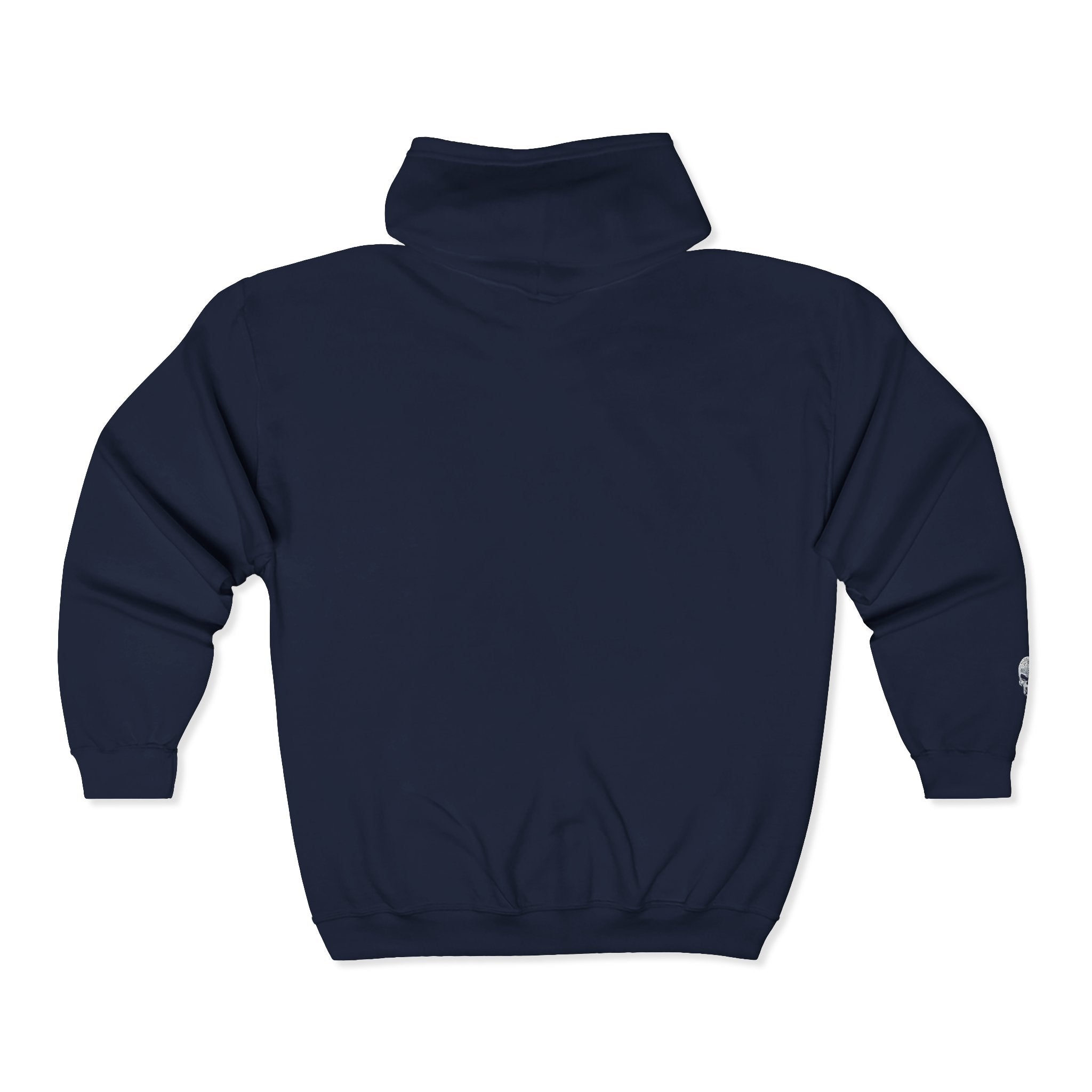Skull Patch Zip Hoodie — Small Chest & Sleeve Graphic Full-Zip Sweatshirt