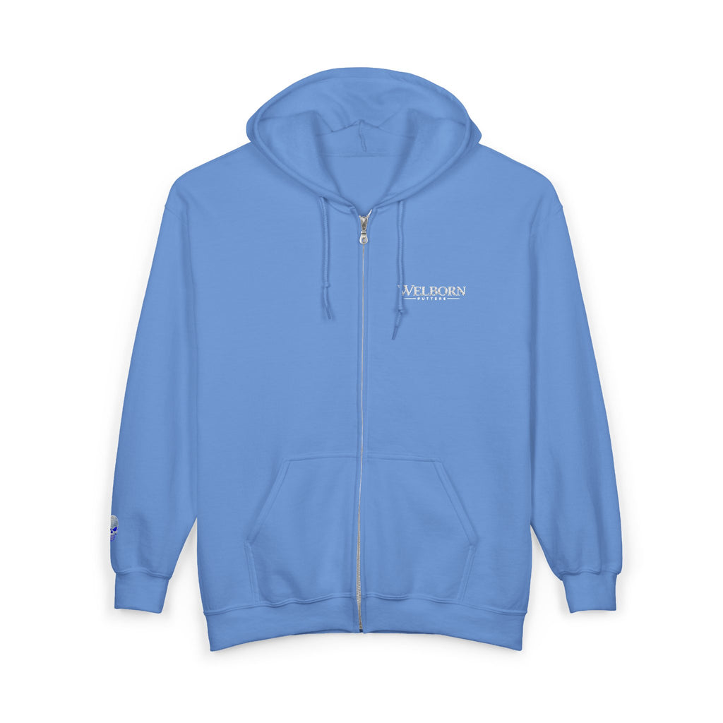 Skull Patch Zip Hoodie — Small Chest & Sleeve Graphic Full-Zip Sweatshirt
