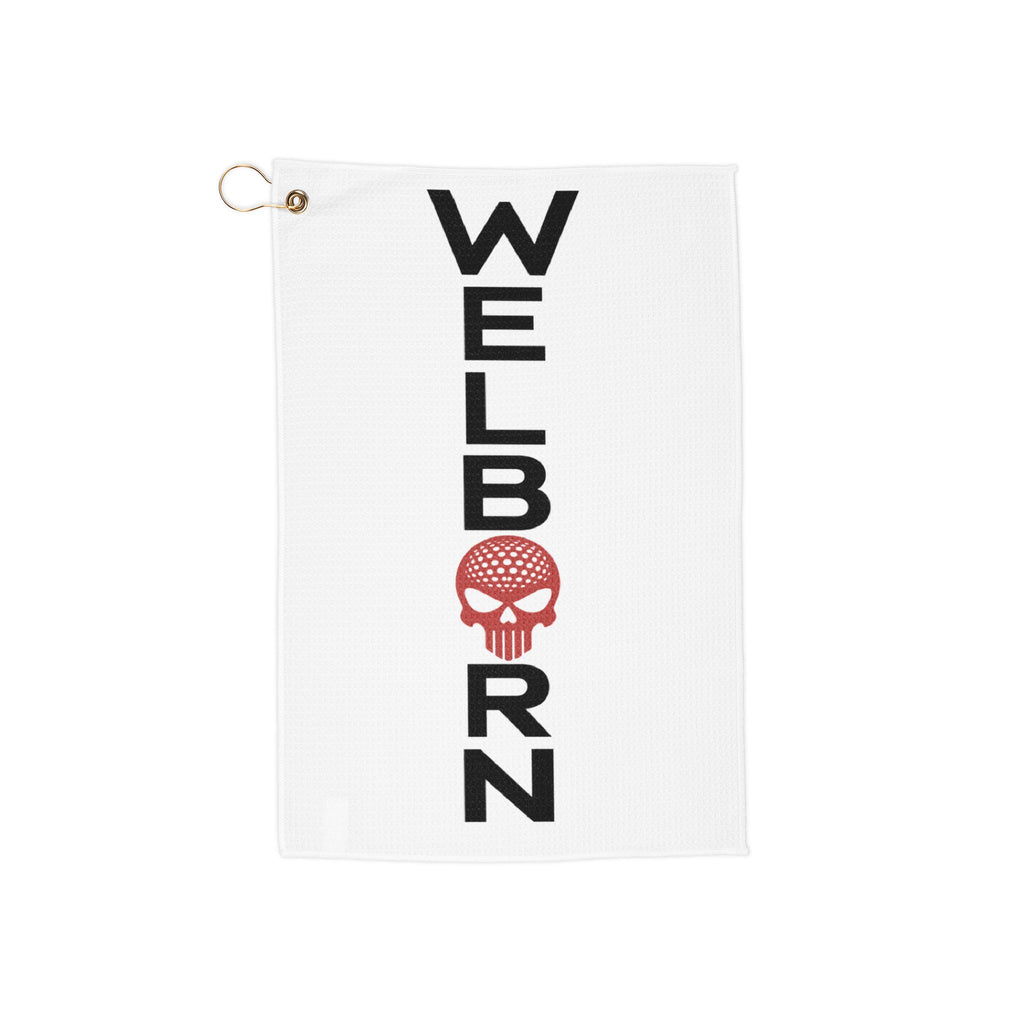 WELBORN Skull Vertical Logo Golf Towel — Heavy-Duty Microfiber with Grommet