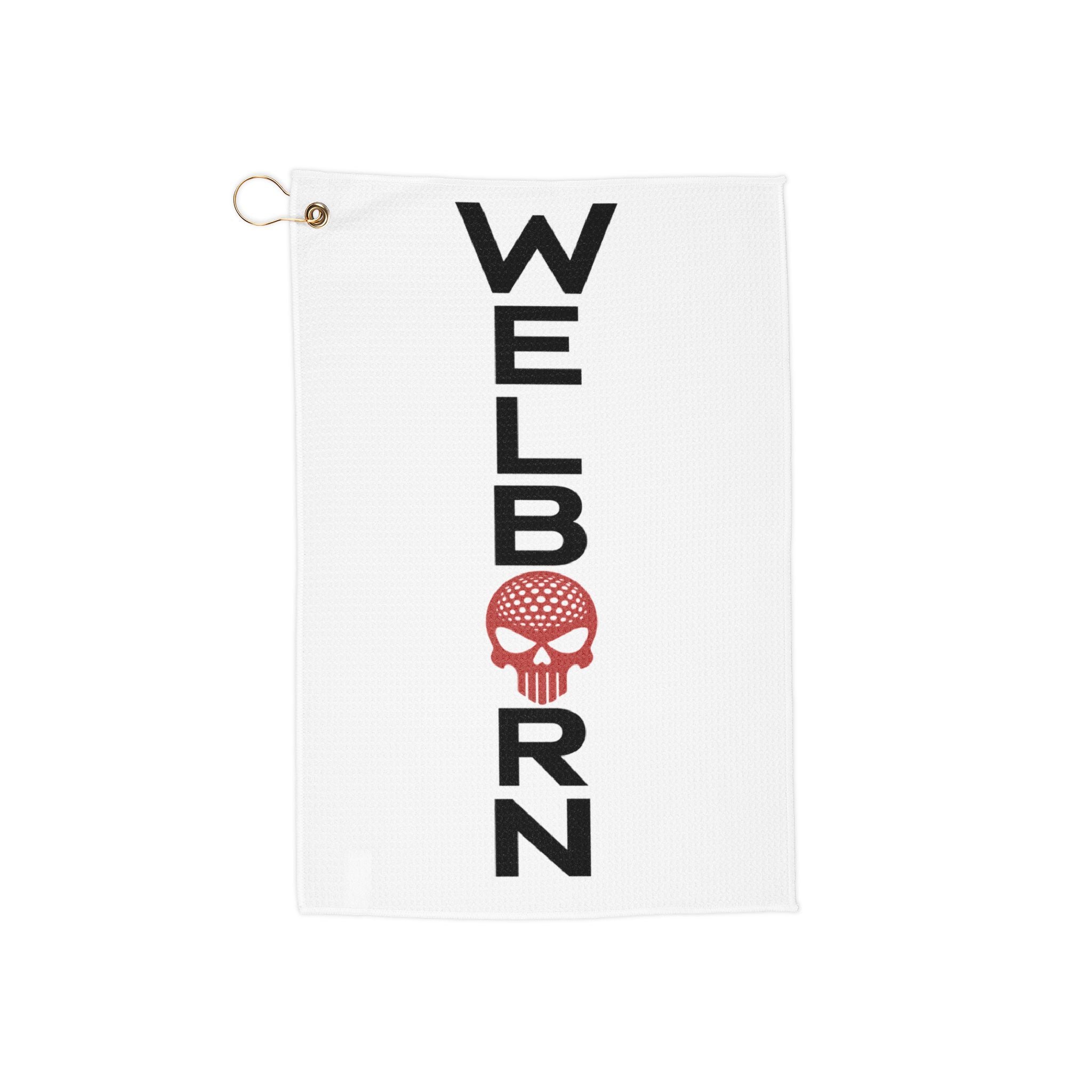 WELBORN Skull Vertical Logo Golf Towel — Heavy-Duty Microfiber with Grommet