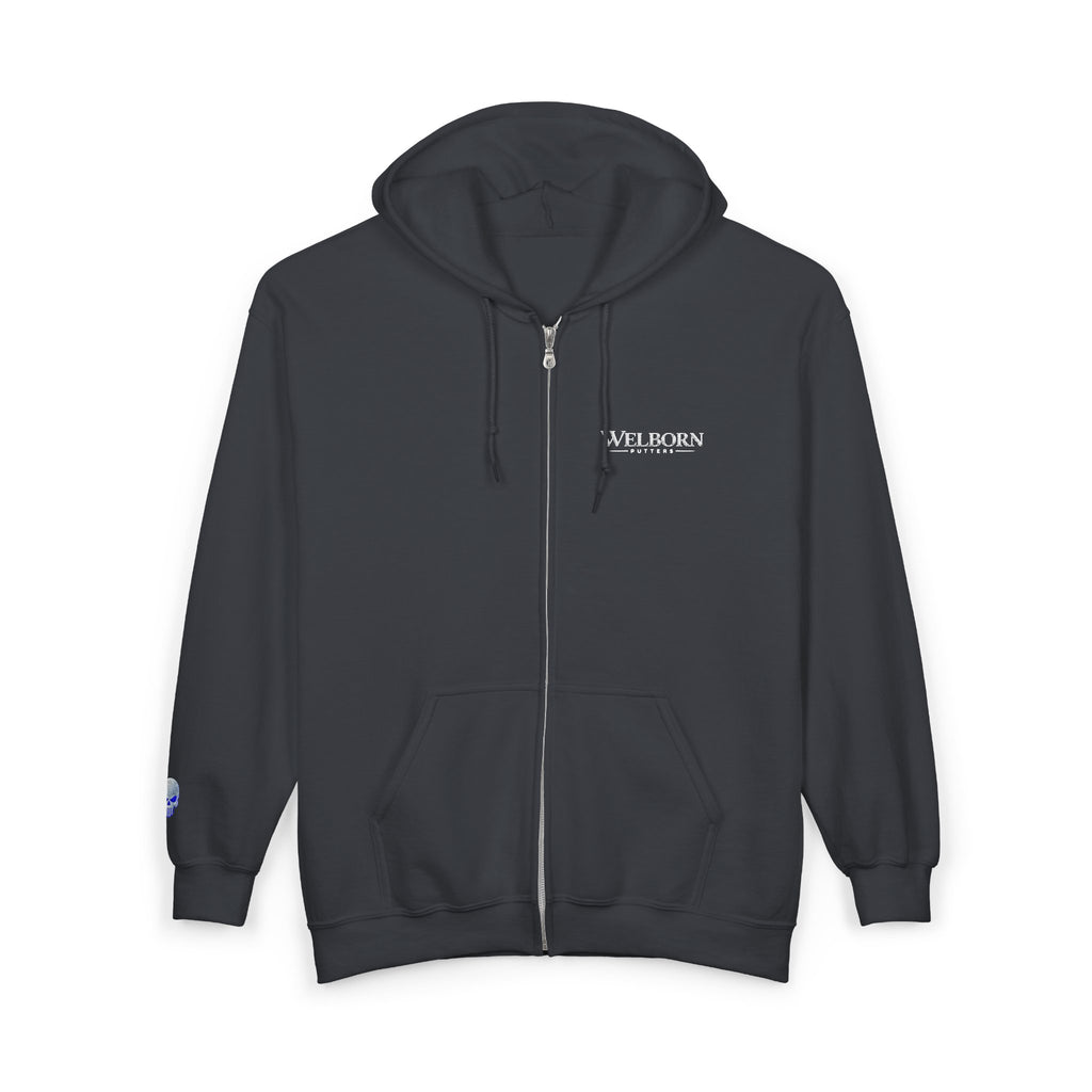 Skull Patch Zip Hoodie — Small Chest & Sleeve Graphic Full-Zip Sweatshirt