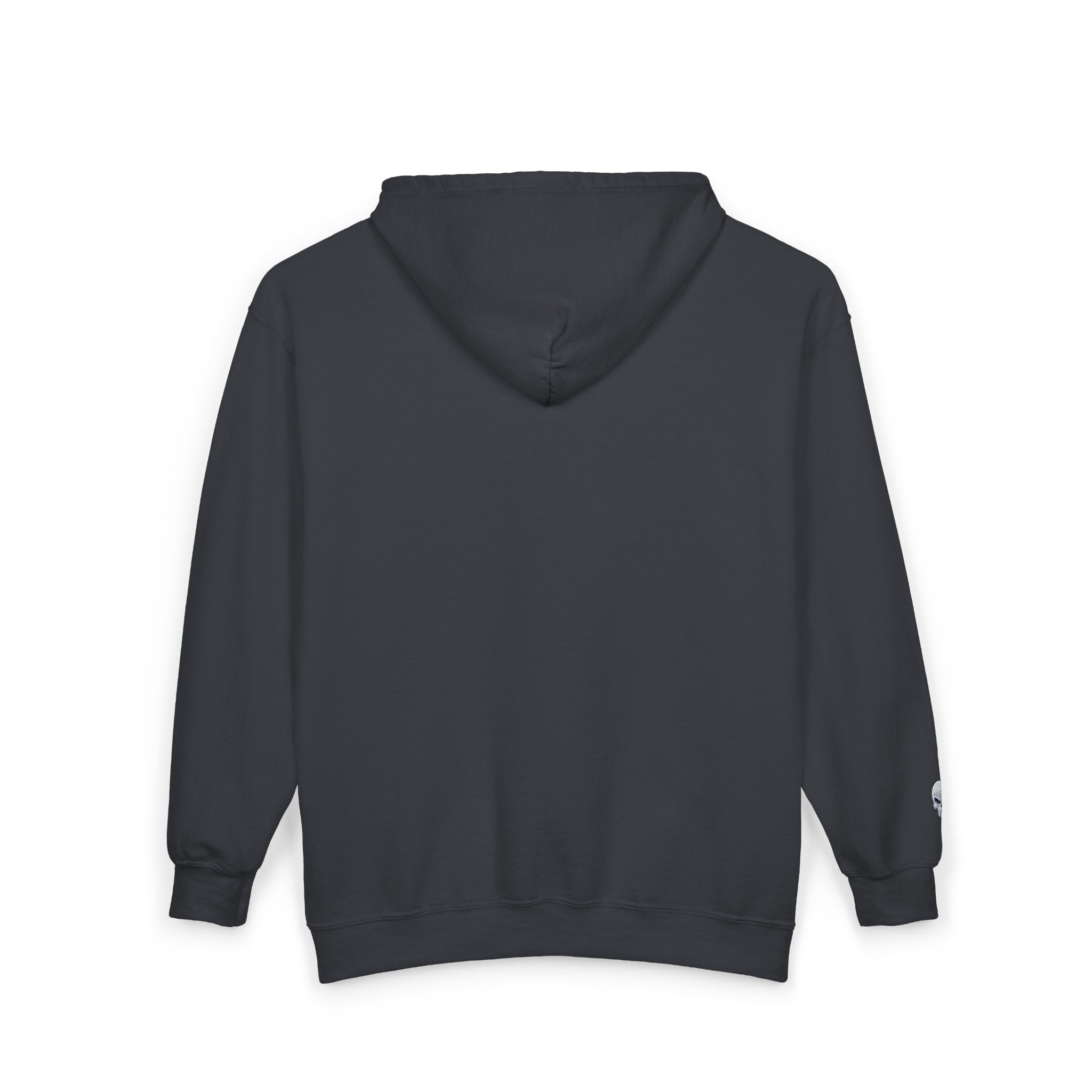 Skull Patch Zip Hoodie — Small Chest & Sleeve Graphic Full-Zip Sweatshirt