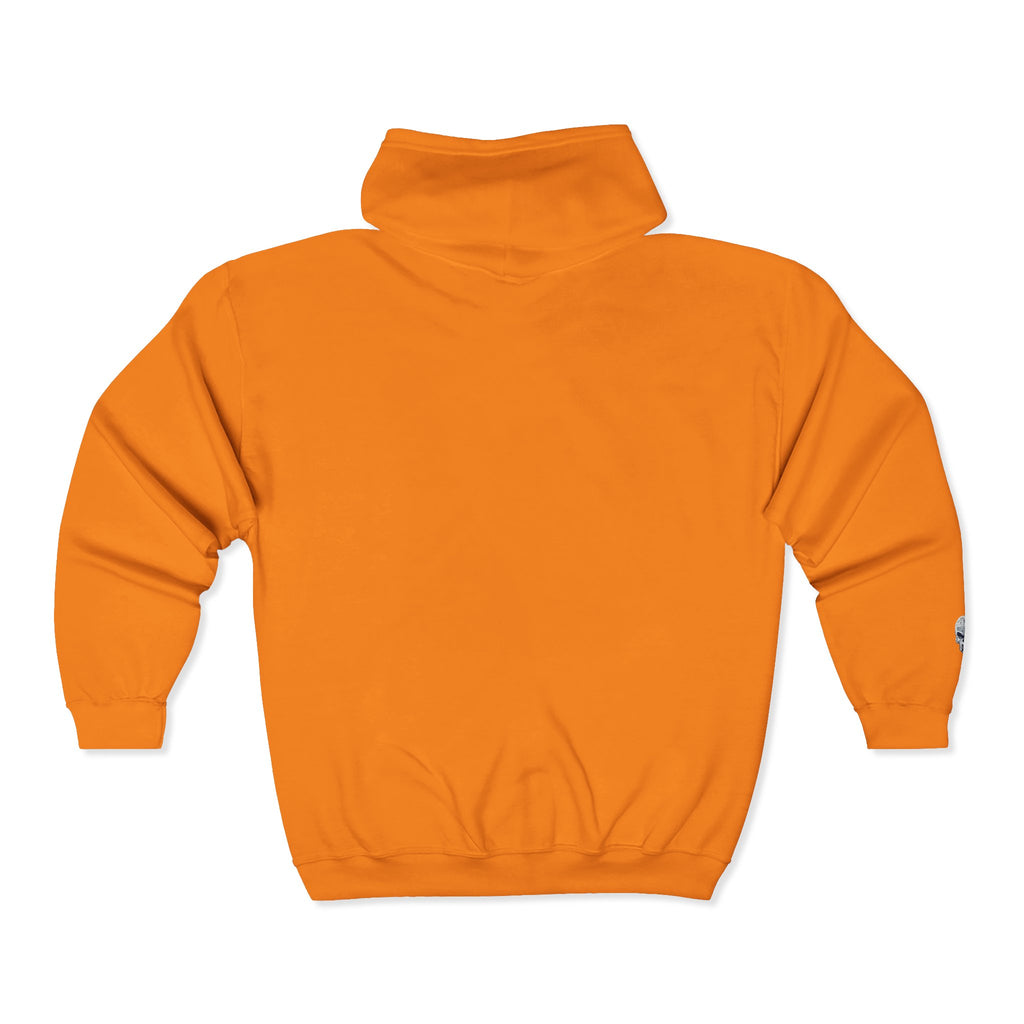 Skull Patch Zip Hoodie — Small Chest & Sleeve Graphic Full-Zip Sweatshirt