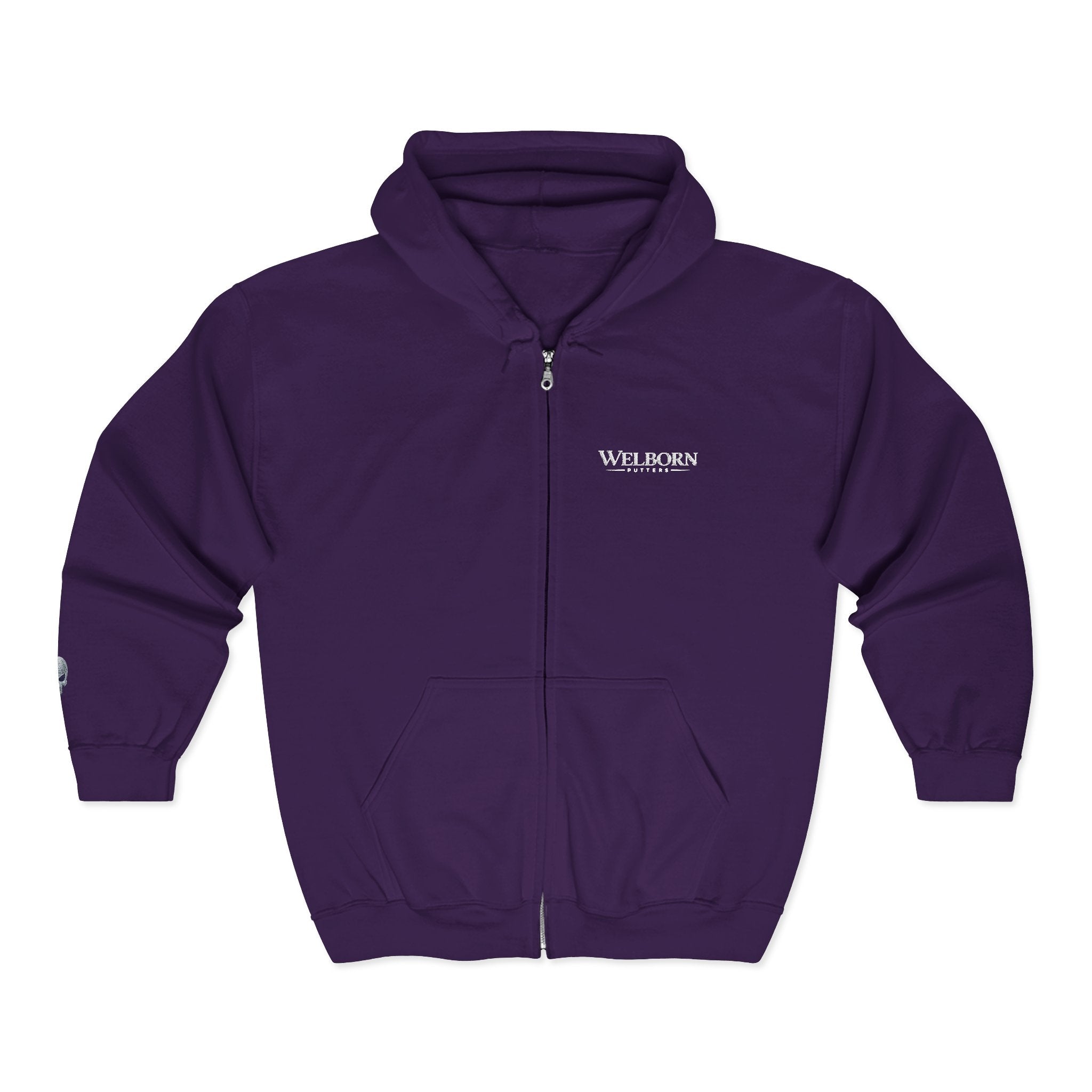 Skull Patch Zip Hoodie — Small Chest & Sleeve Graphic Full-Zip Sweatshirt