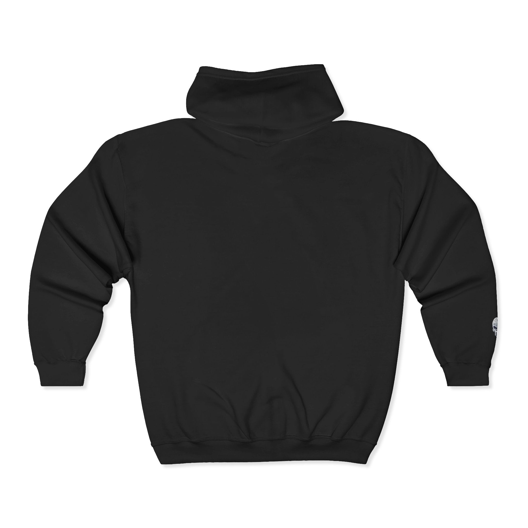 Skull Patch Zip Hoodie — Small Chest & Sleeve Graphic Full-Zip Sweatshirt